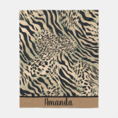 茶色と黒のタイガーとゼブラのプリント フリースブランケット (正面)