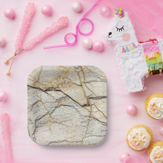 茶色と黒のテクスチャ加工が可能な石 ペーパープレート (パーティー)