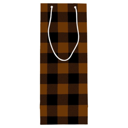 茶色と黒のバフアローチェックのルースドクリスマス ワインギフトバッグ (裏面)