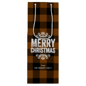 茶色と黒のバフアローチェックのルースドクリスマス ワインギフトバッグ (正面)