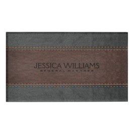 茶色と黒のヴィンテージ革 名札