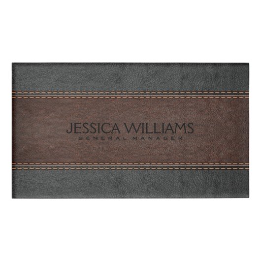 茶色と黒のヴィンテージ革 名札 (正面)