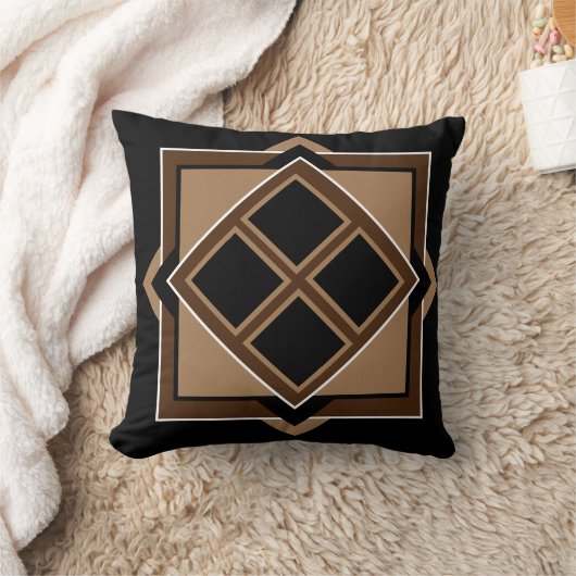 茶色と黒の幾何学的パターン クッション (ブランケット)