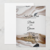 茶色と黒の水彩画 Save the Date カード (正面/裏面)