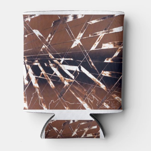 茶色と黒の角度をつけた抽象画 缶クーラー (正面)