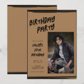 茶色と黒(どんな色でも) フォト 現代 誕生日 招待状 (正面/裏面)