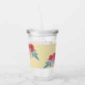 茶色には赤い花葉と緑の花 アクリルタンブラー (左)