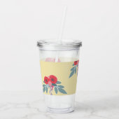 茶色には赤い花葉と緑の花 アクリルタンブラー (裏面)