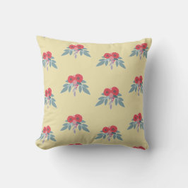 茶色には赤い花葉と緑の花 クッション