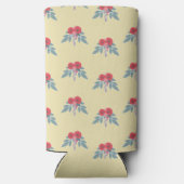 茶色には赤い花葉と緑の花 スリム缶クーラー (裏面)