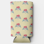 茶色には赤い花葉と緑の花 スリム缶クーラー (正面)