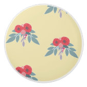 茶色には赤い花葉と緑の花 セラミックノブ (正面)