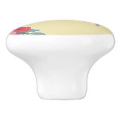 茶色には赤い花葉と緑の花 セラミックノブ (側面)