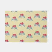 茶色には赤い花葉と緑の花 ドアマット (正面)