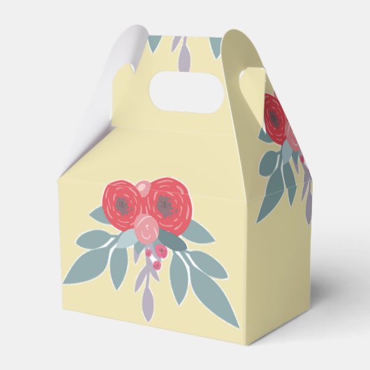 茶色には赤い花葉と緑の花 フェイバーボックス (正面サイド)