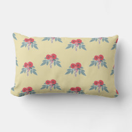 茶色には赤い花葉と緑の花 ランバークッション