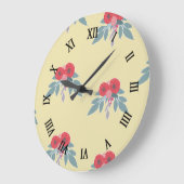 茶色には赤い花葉と緑の花 ラージ壁時計 (傾斜)