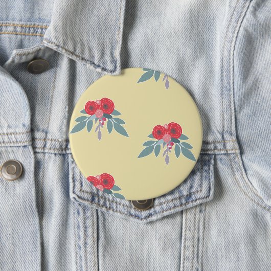 茶色には赤い花葉と緑の花 缶バッジ (インサイチュ)