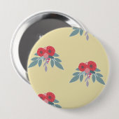 茶色には赤い花葉と緑の花 缶バッジ (正面&裏面)