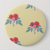 茶色には赤い花葉と緑の花 缶バッジ (正面)