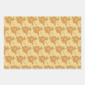 茶色にエレガント黄色い金ゴールドオレンジ色の花 ラッピングペーパーシート (正面2)