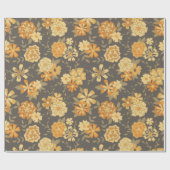 茶色にエレガント黄色い金ゴールドオレンジ色の花 ラッピングペーパー (フラット)