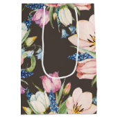 茶色にピンク色の花 ミディアムペーパーバッグ (裏面)