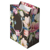 茶色にピンク色の花 ミディアムペーパーバッグ (裏面アングル)