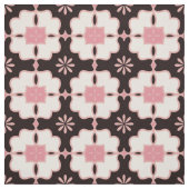 茶色にピンク色の花 |花柄をブロック ファブリック (見本)