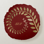 茶色に対して金ゴールドの様式化されたカールしたスパイラルシダ ラウンドクッション (正面)