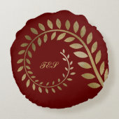 茶色に対して金ゴールドの様式化されたカールしたスパイラルシダ ラウンドクッション (裏面)