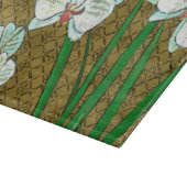 茶色に白い花と緑の縁ど茎 カッティングボード (角)