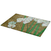 茶色に白い花と緑の縁ど茎 カッティングボード (角)
