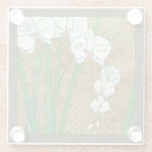 茶色に白い花と緑の縁ど茎 ガラスコースター (裏面)