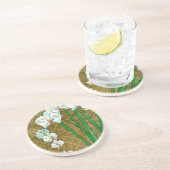 茶色に白い花と緑の縁ど茎 コースター (側面)