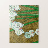 茶色に白い花と緑の縁ど茎 ジグソーパズル (縦)