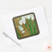 茶色に白い花と緑の縁ど茎 スクエアシール (封筒)