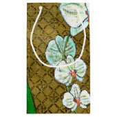 茶色に白い花と緑の縁ど茎 スモールペーパーバッグ (裏面)