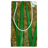 茶色に白い花と緑の縁ど茎 スモールペーパーバッグ (正面)