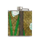 茶色に白い花と緑の縁ど茎 フラスク (裏面)