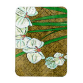 茶色に白い花と緑の縁ど茎 マグネット (縦)