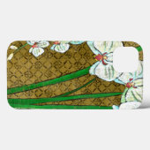 茶色に白い花と緑の縁ど茎 Case-Mate iPhoneケース (裏面 (横))