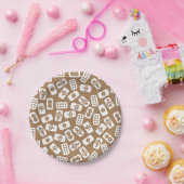 茶色に白い麻雀タイル ペーパープレート (パーティー)