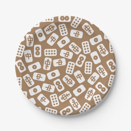 茶色に白い麻雀タイル ペーパープレート (正面)