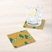 茶色に緑のアボカド スクエアペーパーコースター (インサイチュ)