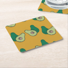茶色に緑のアボカド スクエアペーパーコースター