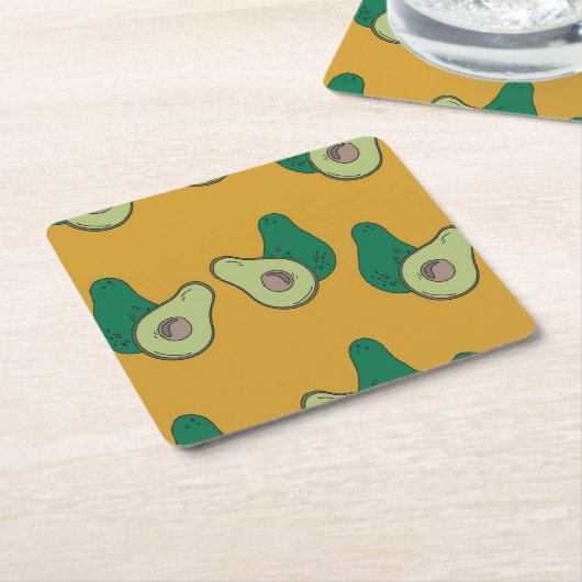 茶色に緑のアボカド スクエアペーパーコースター (アングル)