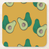 茶色に緑のアボカド スクエアペーパーコースター (正面)