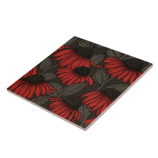 茶色に赤い円錐花序 タイル (側面)