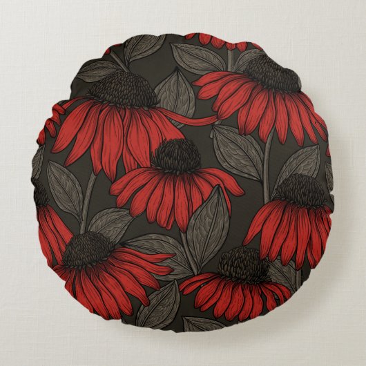 茶色に赤い円錐花序 ラウンドクッション (正面)
